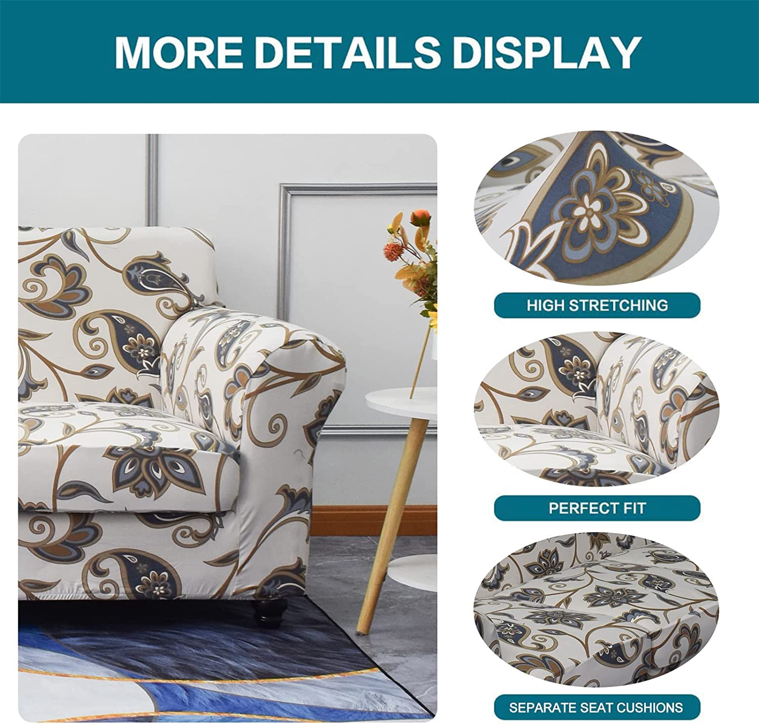 CHUNTIAN 2 Piece Chair Covers Printed Sofa Covers Couch Covers Washable Armchair Sofa Couch Slipcover Furniture Protector with Elastic Bottom for Living Room (Armchair, 20), Small