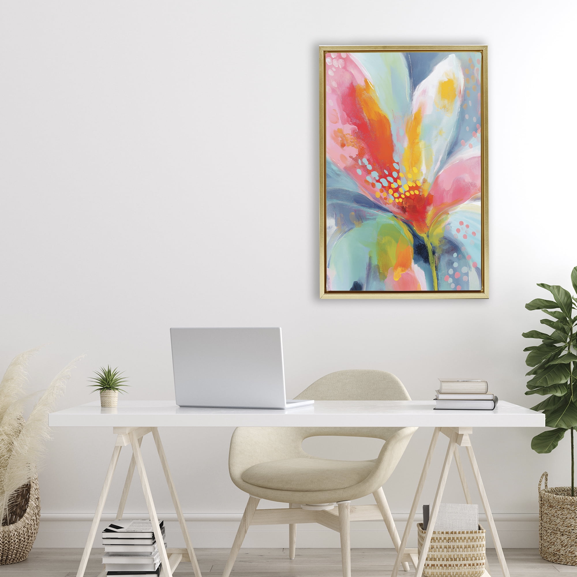 Stupell Industries Dotted Bloom Expression Gold Framed Floater Canvas Wall Art, design by Chromatic Storm Studio