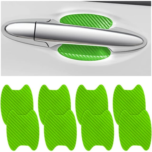 HSHDLDF 8PCS Car Door Handle Sticker, Carbon Fiber Anti-Scratches Car Door Cup Protector, Non-Marking Auto Door Handle Protective Film, Self-Adhesive Door Side Paint Protector for All Cars (Green)
