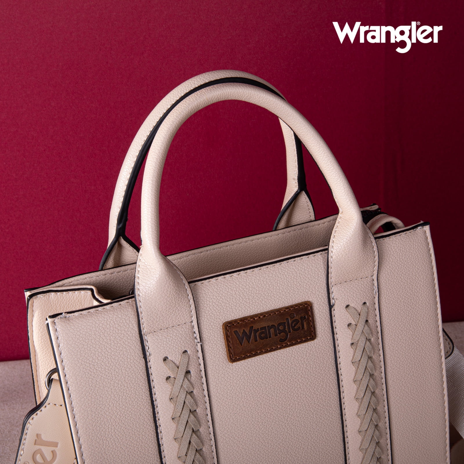 Wrangler Medium Tote Bag for Women Designer Satchel Handbags Top-handle Purses with Strap, Natural-Beige