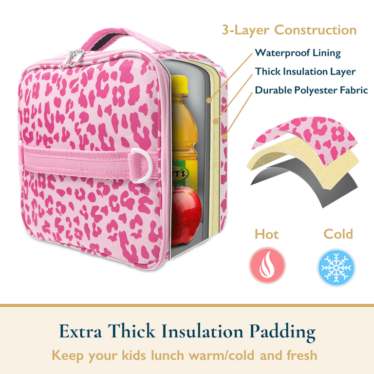 ComfiTime Kids Lunch Bag - Insulated Pink Leopard Box with