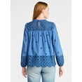 thumbnail image 3 of Time and Tru Women's Cotton Eyelet Blouse with Long Sleeves, Sizes XS-XXXL, 3 of 5