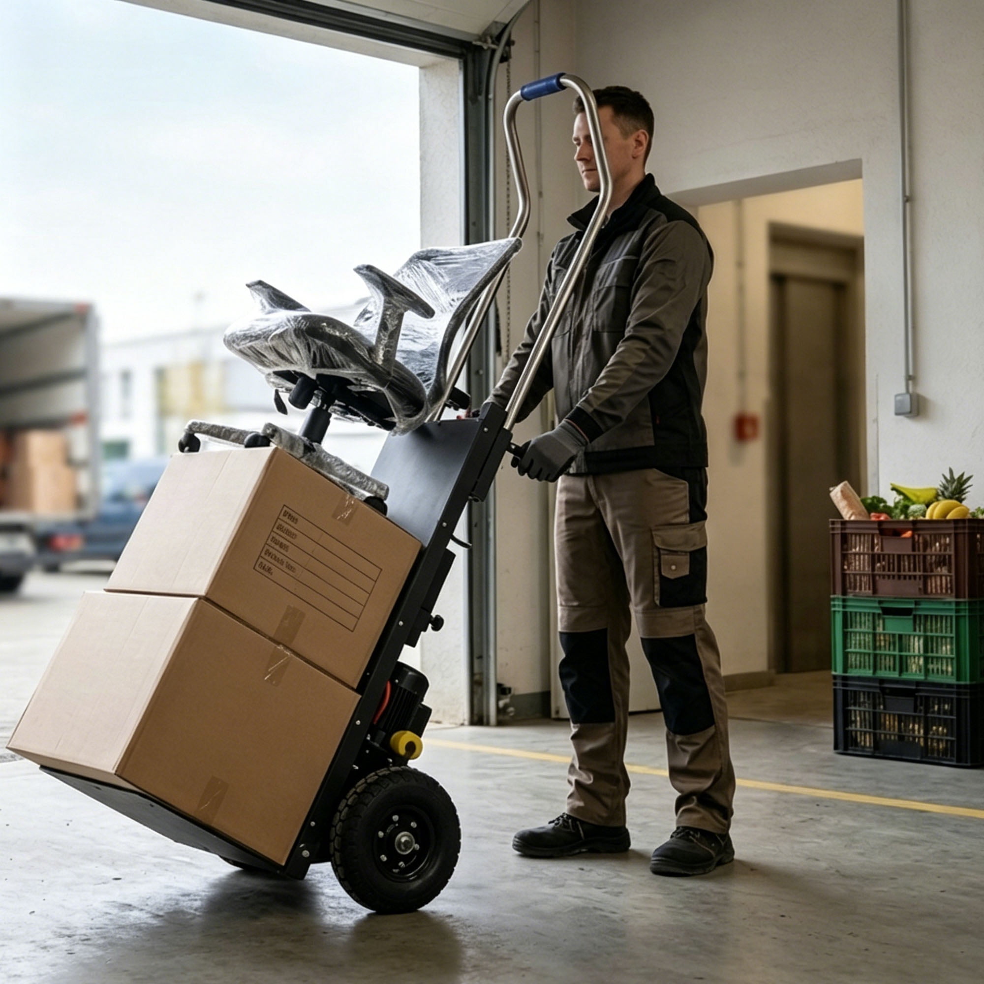Electric Stair Climbing Dolly with 1102 lbs max Load Capacity, Folding Stair Climbing Dolly Takes, Motorized Stair Climbing Hand Truck for Office Daily Use