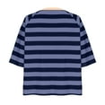 thumbnail image 4 of hxobax Striped 3/4 Sleeve Shirts for Womens Oversized Colorblock Knit Crewneck Tunic Pullover Tops, 4 of 5