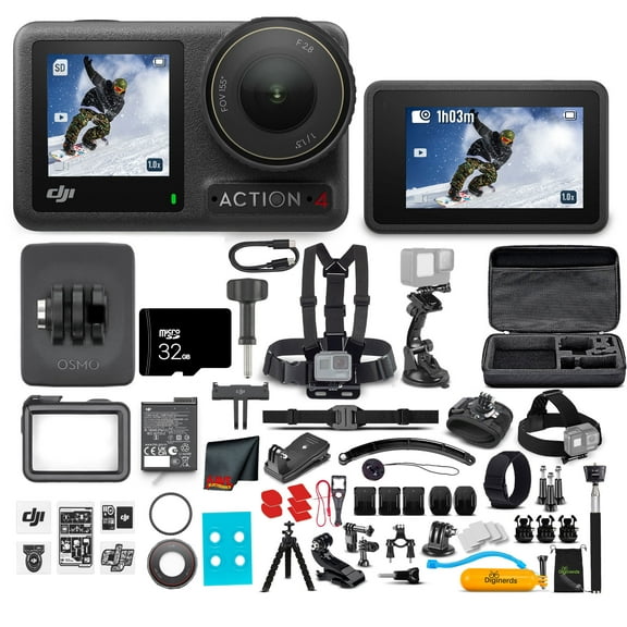 DJI Osmo Action 4 Camera Standard Combo - Action Camera Waterproof with 4K UHD Video, 1/1.3" Sensor, Dual Screens, Stabilization, For Vlogging, Sports & Travel   64GB Card & 50 Piece Accessory Kit