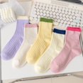 thumbnail image 1 of 5 Pairs Trendy Versatile Women Striped Short Socks With Spring Autumn Dopamine Color Matching Cute Soft Comfortable Casual Socks 5 Pairs One Size, 1 of 6