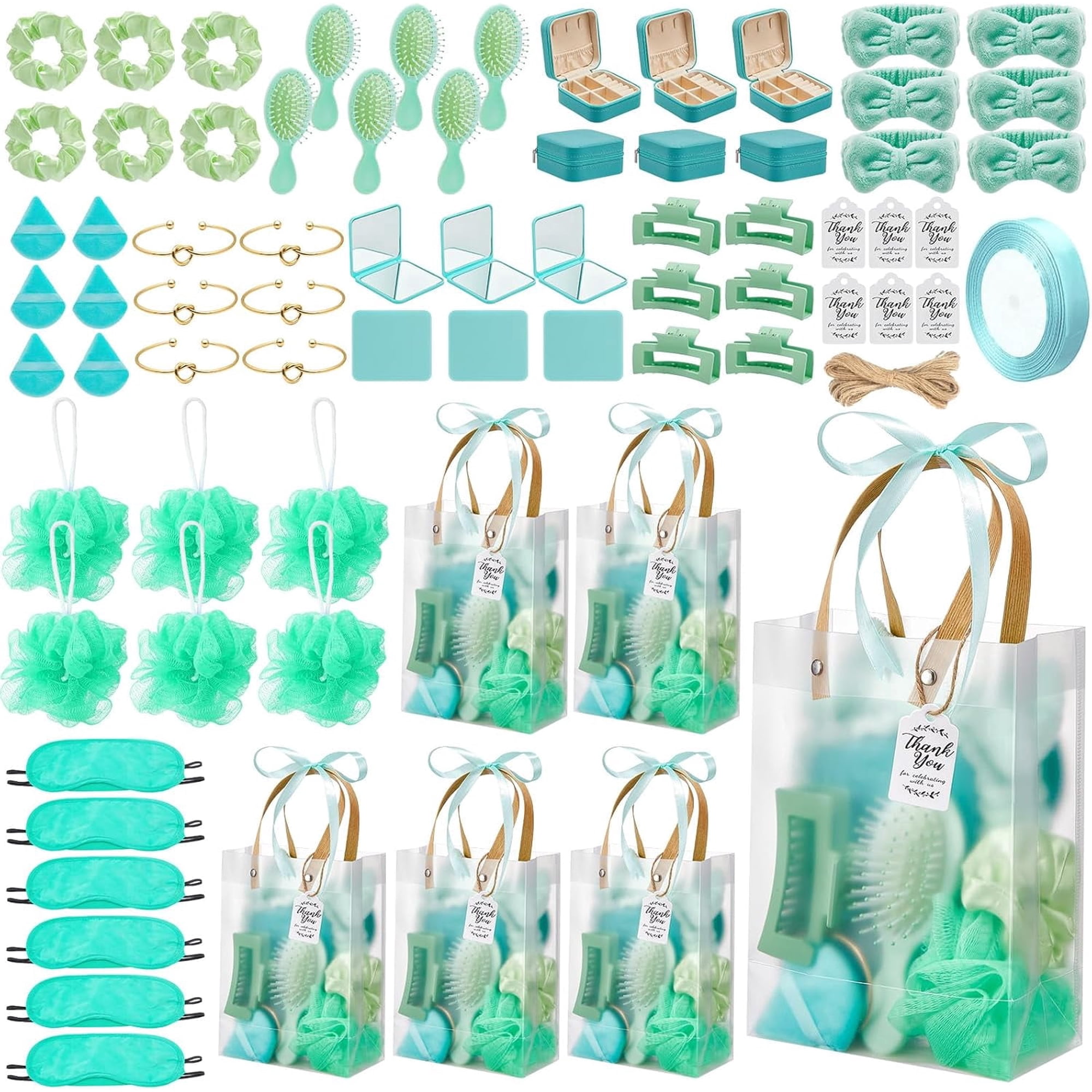 Natonhi 74Pcs Baby Shower Prizes for Game Winners Baby Shower Favors Gifts including Headband Hair Brush Jewelry Box with Gift Bag for Baby Shower Game Prizes Wedding Bridal Shower Favors (Green)