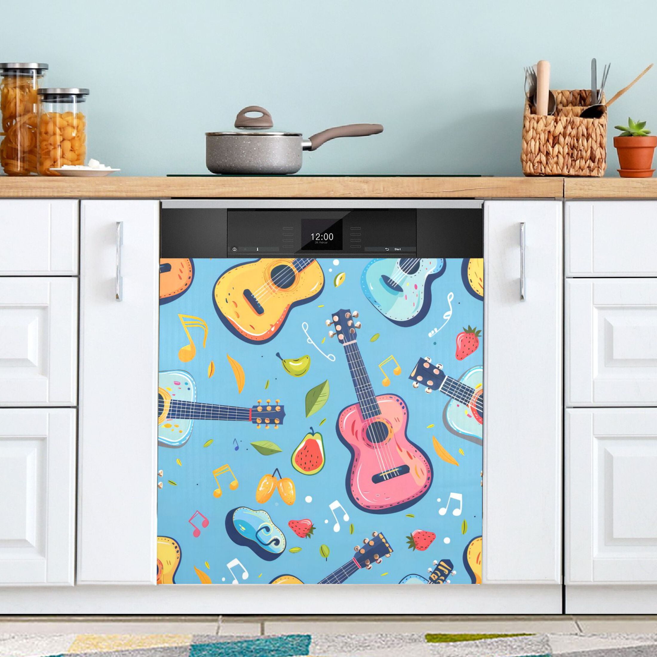 Dishwasher Magnetic Sticker 23x26 Inch Refrigerator Magnetic Sticker Washing Machine Magnetic Sticker Kitchen Panel Magnetic Sticker Home Decor Color Guitar