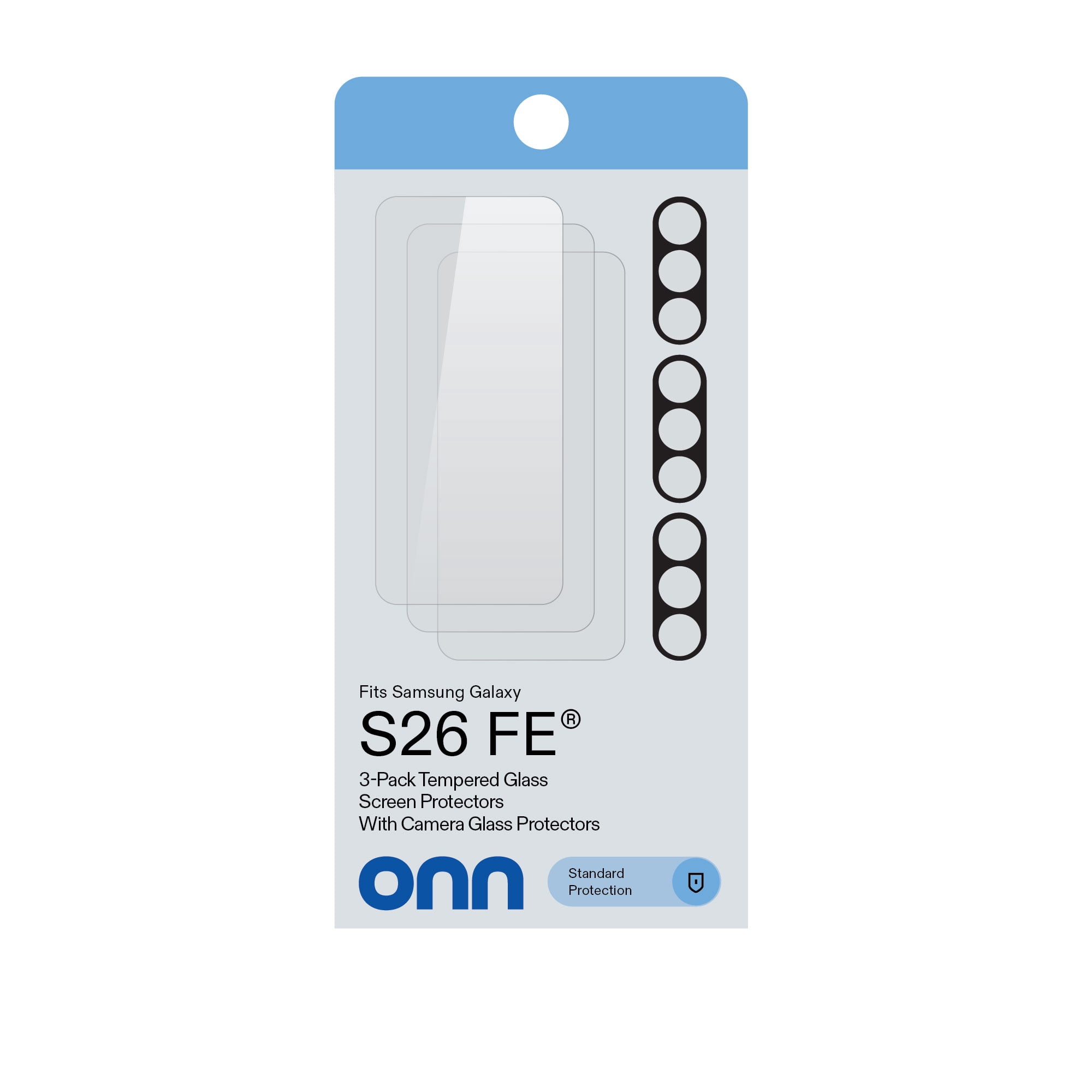 onn Samsung Galaxy S26 FE Glass Screen Protector (3 Pack) and Camera Glass Screen Protector (3 Pack)