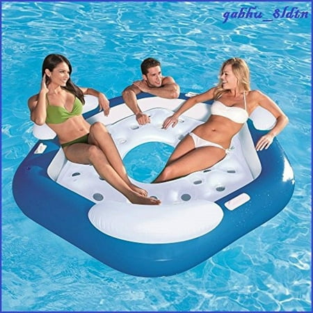 - Inflatable Floating Island 3 Person (Buy 1 Get 1 FREE) Raft River Lake Pool Party Tube w/ Backrest