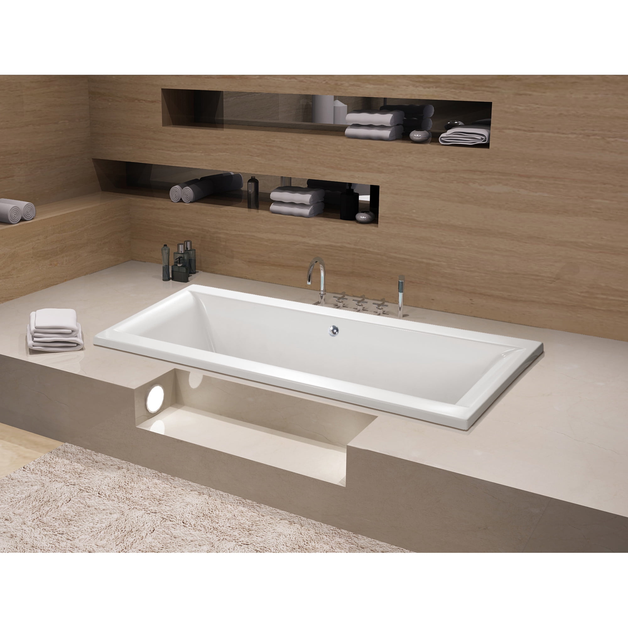 Aqua Eden XVTPN672817C 67-Inch Acrylic Rectangular Drop-In Tub with Center Drain in Glossy White