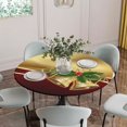 thumbnail image 5 of Christmas Round Tablecloth for 36-44 Inch Tables, Fitted Table Cover with Elastic Edge, Xmas Bells Berry Botanical Golden Red Waterproof Outdoor Table Cloth Protector for Patio Garden Dinner Picnic, 5 of 9
