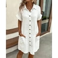 thumbnail image 2 of Vintage Women Solid Mini Dress Summer Fashion V-neck Three Quater Sleeve Cotton Linen Dress Ladies Casual Holiday Vestidos, 2 of 10