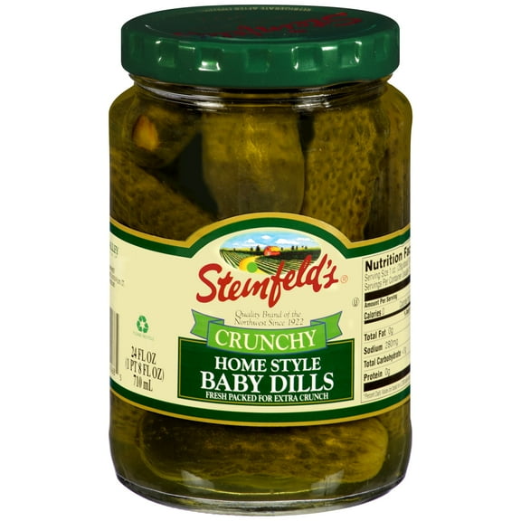 Steinfeld's Dairy-Free Whole Baby Dill Pickles, Gluten-Free, Mild, 24 fl oz Jar