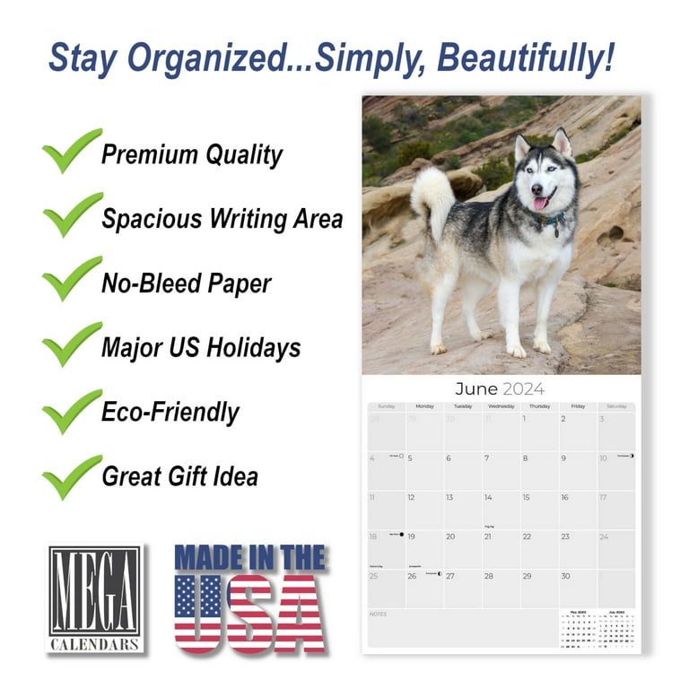 2023 2024 Siberian Husky Calendar - Dog Breed Monthly Wall Calendar - 12 x  24 Open - Thick No-Bleed Paper - Giftable - Academic Teacher's Planner  Calendar Organizing & Planning - Made in USA - Walmart.com