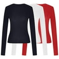 thumbnail image 4 of Annhoo 3PCS Fall T Shirt for Women Casual Long Sleeve Round Neck Tight Crop Blouses Basic Solid Color Slim Tops, 4 of 4