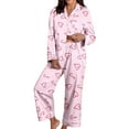 thumbnail image 2 of Valentine's Day Pajamas Sets Women Cute Pink Heart Print Pjs Sets Shirt Top Pants 2 Piece Sets Sleepwear Pink L, 2 of 5