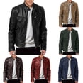 thumbnail image 3 of Mens Faux Leather Rider Biker Jackets Retro Outwear Coats Zip Moto Jackets, 3 of 7