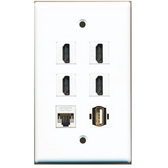 RiteAV - 4 HDMI and 1 Ethernet Cat5e and 1 USB A/A Port Wall Plate White