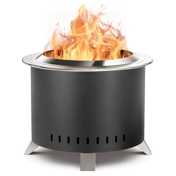 Smokeless ,22 Inch Stainless Steel Firepit, Outdoor Wood Burning with Cover,Smokeless Firepits for Outside Backyard Patio Garden Camping (Black)
