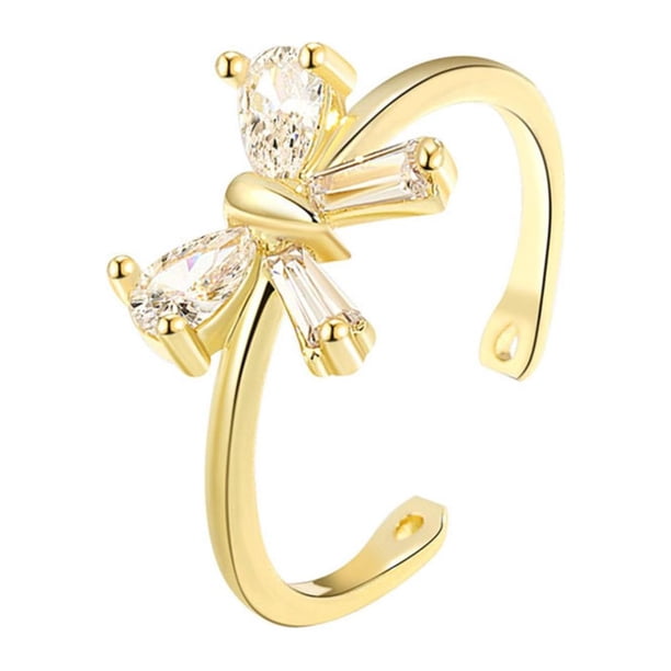 Anillo con lazo de circonita, delicado y ajustable para mujer