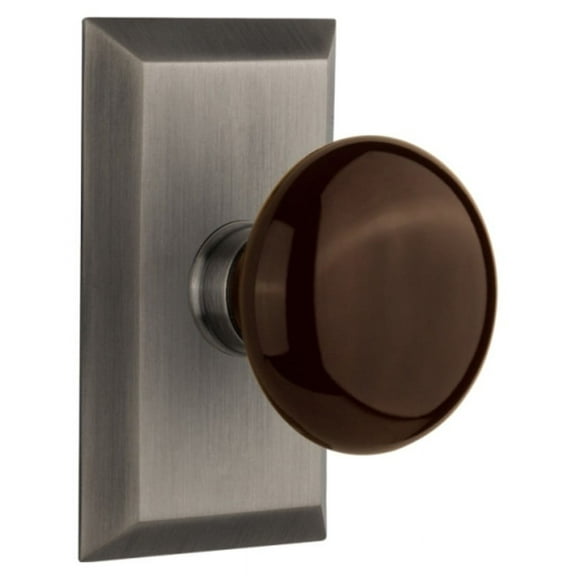 Nostalgic Warehouse Stubrn_Sd_Nk Brown Porcelain Solid Brass Single Dummy Door Knob - Grey