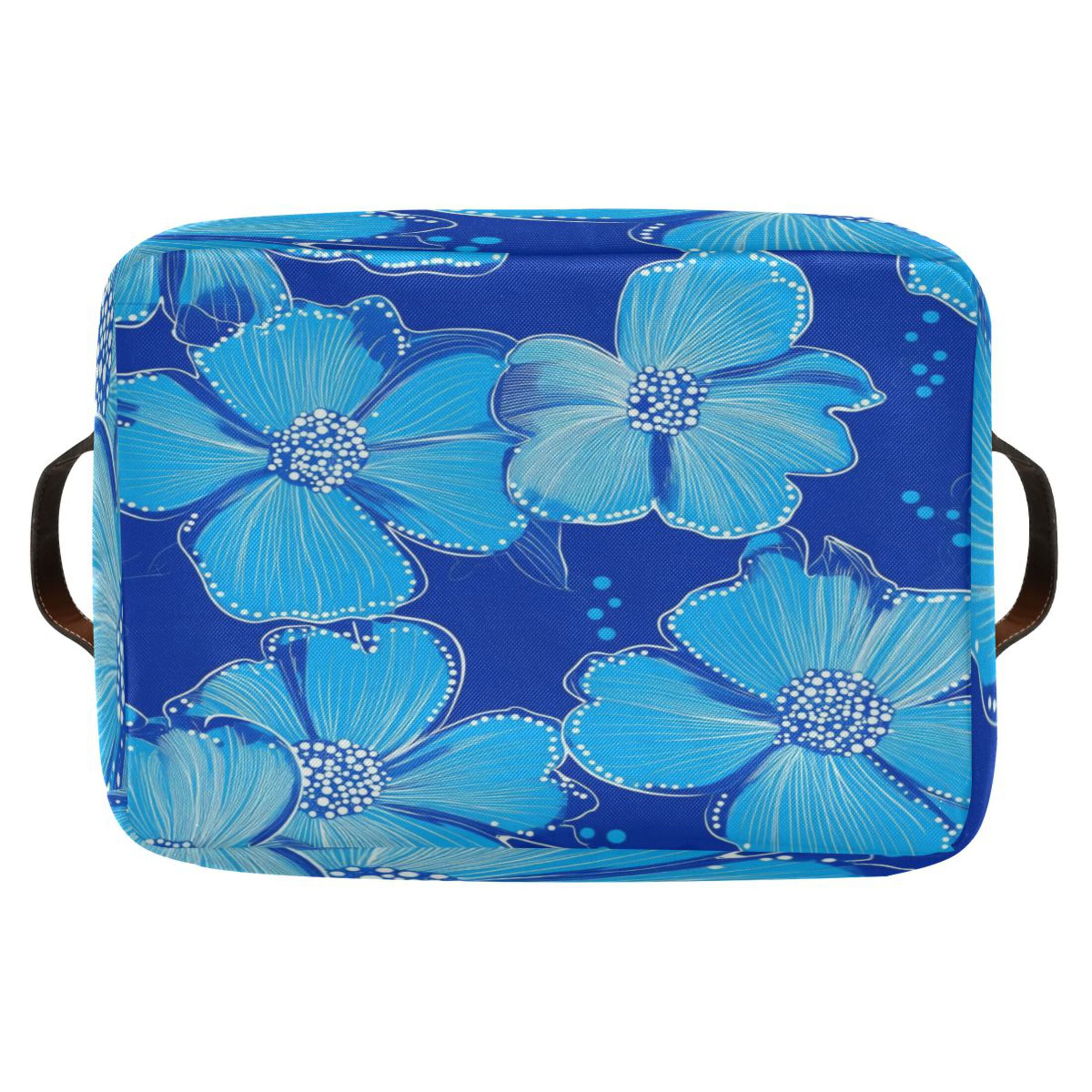 Blue Flowers Small Dot Design Foldable Storage Basket,Canvas Fabric Foldable Storage Bins with Handles Open Home Storage Bins Boxes for Toy Book Shelf Closet Baskets