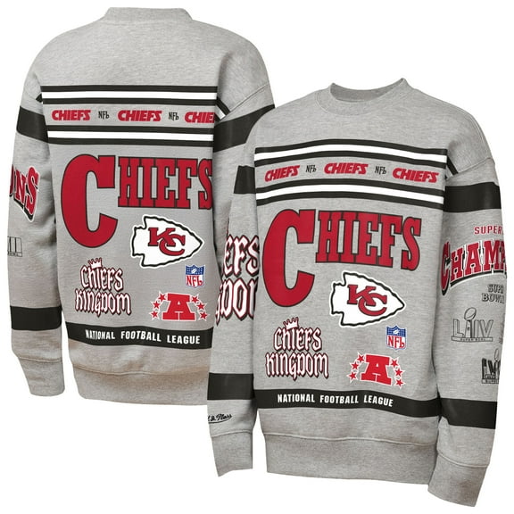 Youth Mitchell & Ness Gray Kansas City Chiefs Throwback All-Over Print Fleece Sweatshirt