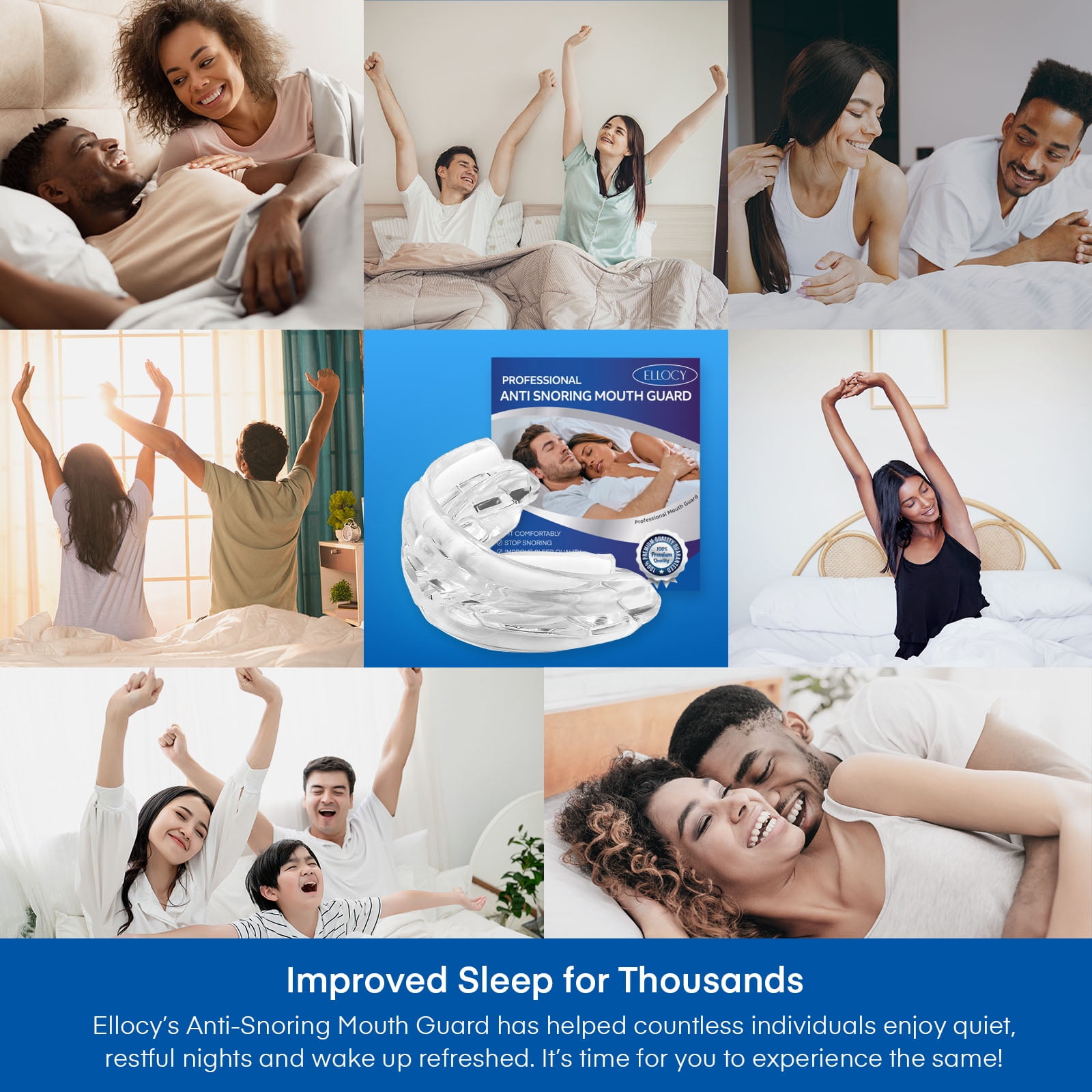 Ellocy Anti Snoring Devices – Mouth Guard for Snoring & Teeth Grinding, Adjustable Fit for Men & Women