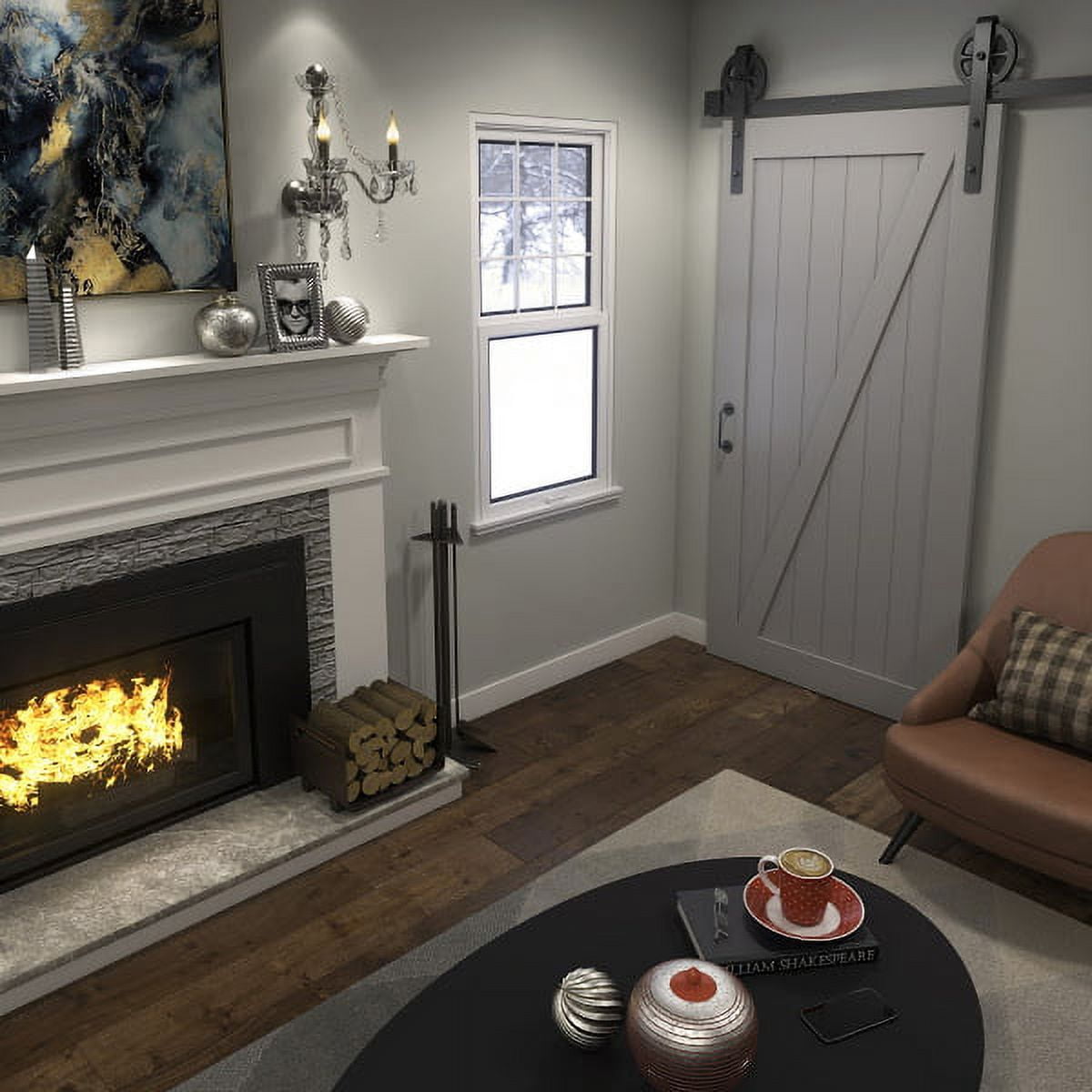 EightDoors 96" x 36" Z-Shape Grey Finished Solid Wood Core Barn Door