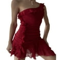 thumbnail image 3 of Femmes Mini Robe Sans Manches une Épaule Robe d'Été Irrégulière Volantée pour la Fête de Club, 3 of 4