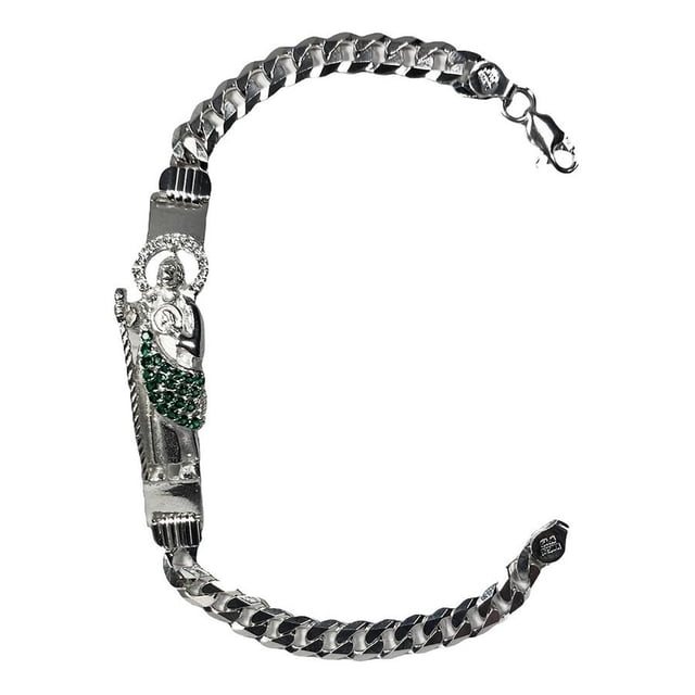 JOYARIS Pulsera San Judas Tadeo Esclava Plata Solida Ley 925 Talla Largo/Ancho: 18 cm x 5 mm PT-0000668
