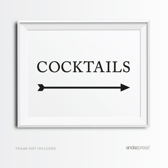 Cocktails Formal Black & White Wedding Party Directional Signs, Double-Sided
