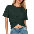 thumbnail image 1 of Rhuody Hauts pour Femmes Été T-Shirt à Manches Courtes Blouse de Couleur Unie Col Rond T-Shirt Court Tenue Rétro Vert Foncé 2TG, 1 of 5