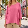 thumbnail image 2 of Huowey Oversized Tshirts For Women Solid Color Stylish 3/4 Sleeve Crewneck Lightweight Long Shirt With Pockets Breathable Ruffles Loose Fit Casual Fashionable Summer Tunic Tops,Red,S, 2 of 5
