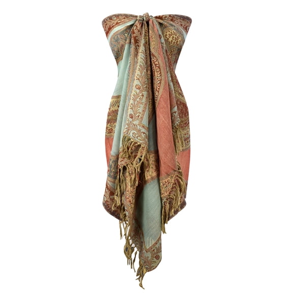 Peach Couture Womens Elegant Sheer Handmade Paisley Damask Pashmina Shawl Scarf (Red Teal)