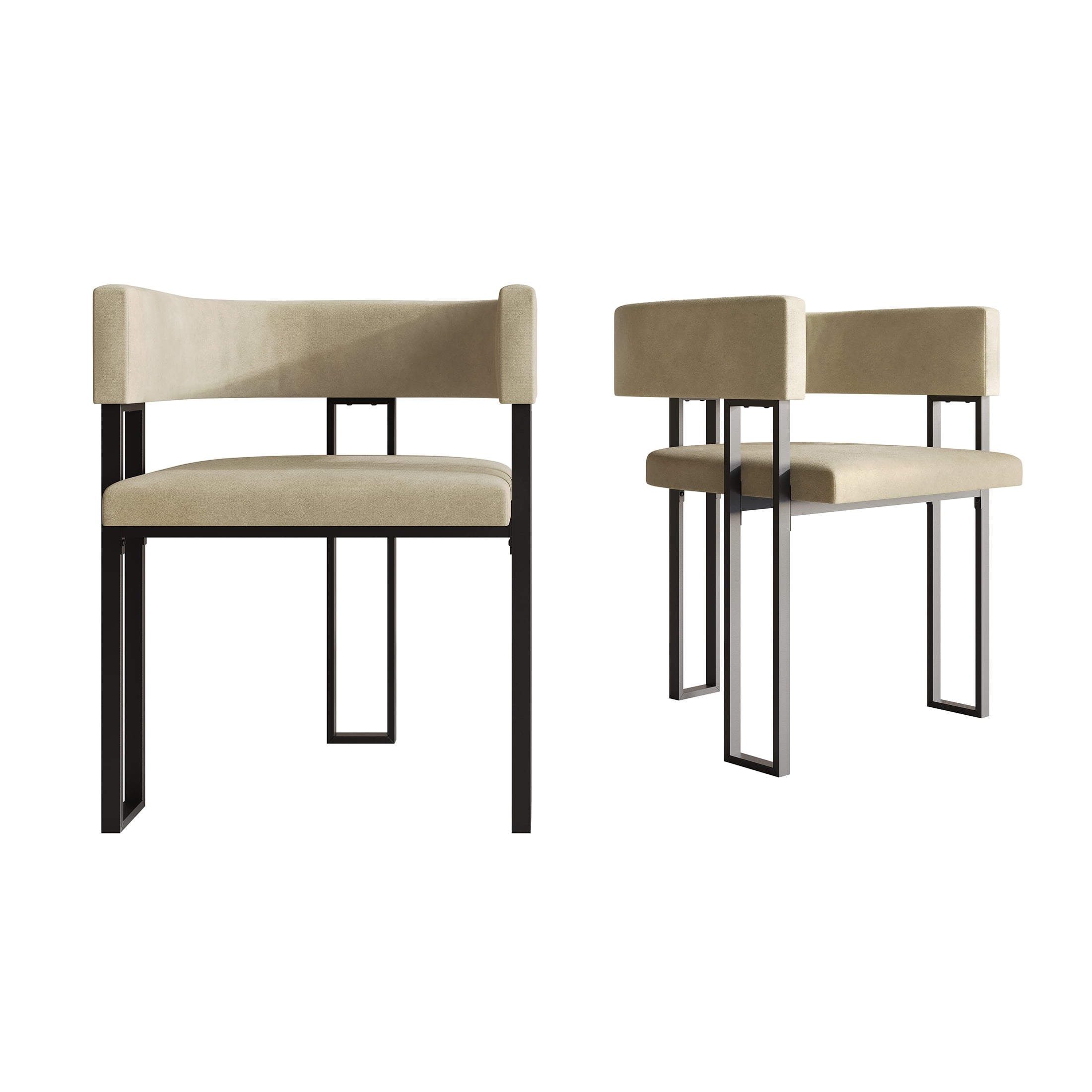Castle Place Minimalist Black Metal Dining Chair, Champagne Velvet