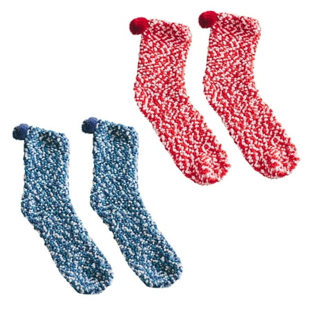 

Cotonie 2Pairs Winter Coral Fleece Cake Socks Towel Massage Bottom Tube Female Socks Home Floor Socks