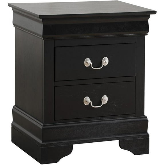 Maklaine Traditional Engineered Wood 2 Drawer Nightstand in Black