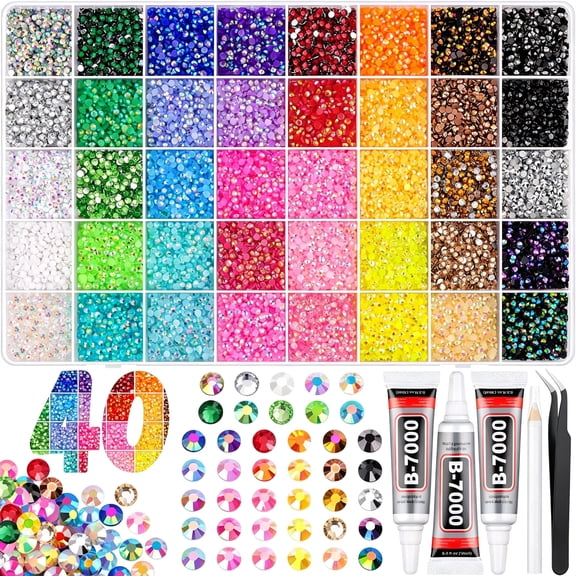 RAGUPEL 50000Pcs Jelly Rhinestones for Bedazzling Kit,Multi-Color 3Mm Resin Flatback Gems with 3Pcs 10Ml B7000 Jewelry Glue,Bedazzled Crystal for Diy Crafts Clothing Nail Art Makeup