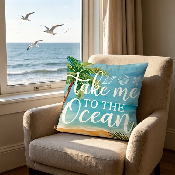 YiJuHui Ocean Beach Theme Throw Pillow Cover 45x45 Cm Summer Decorative Cushion Case For Sofa Bedroom Patio, High Definition Printing Soft Breathable Polyester Fabric