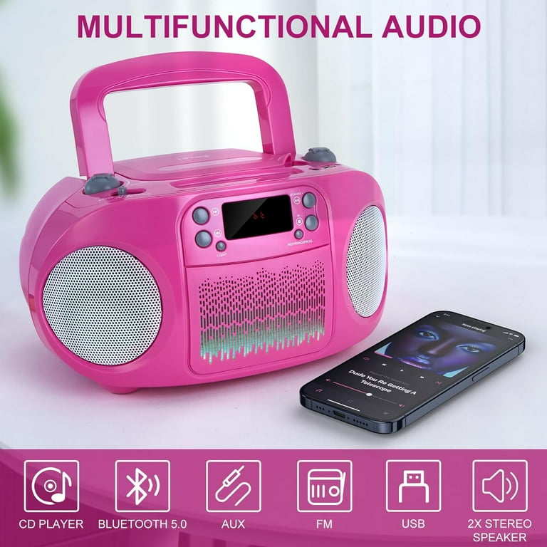 hPlay GC09 Kids Boombox, Top Loading CD Player, Bluetooth