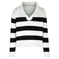 thumbnail image 6 of Women's Striped Sweaters Contrast Knitted Loose V-Neck Casual Long Sleeve, 6 of 7