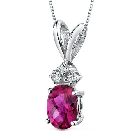 Peora 1.00 Carat T.G.W. Oval-Cut Created Ruby and Diamond Accent 14kt White Gold Pendant, 18