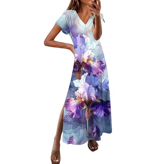 Sexlip Womens Maxi Dress Short Sleeve Tie Dye Design Soft Fabric Flowy Silhouette for Daily Wear Multicolor M