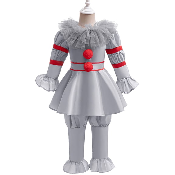 Gray Clown Halloween Costume Tops Pant Cosplay Party Outfit for Age 18M-7Y