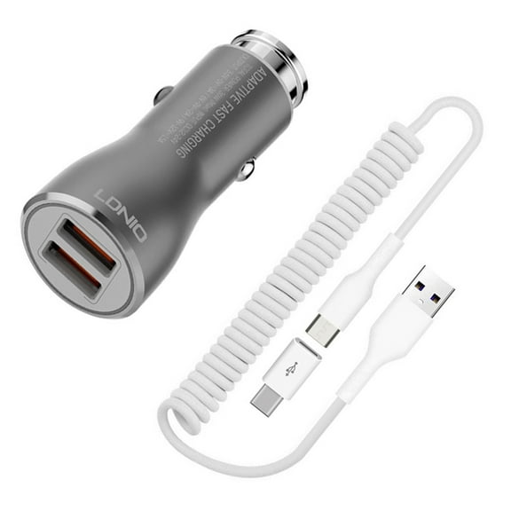 Car Charger 36W Fast for Samsung Galaxy A06/A16 5G/A26 5G/A36 5G/A56 5G - 2-Port USB Coiled Cable Type-C Quick Charge DC Socket Power