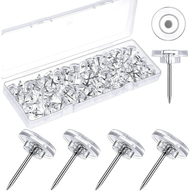 100Pcs Clear Push Pins TRIANU Flat Thumb Tacks Steel Point and Clear Plastic Head Pushpins