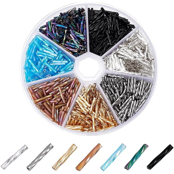 630pcs Twisted Bugle Beads 7 Colors Glass Tube Beads 12x2mm Long Tube Seed Spacer Bead