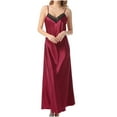 thumbnail image 2 of Elainilye Fashion Pajamas for Women Breathable Patchwork V-neck Home Dress Long Nightdress Sleepwear Homewear,Red, 2 of 8
